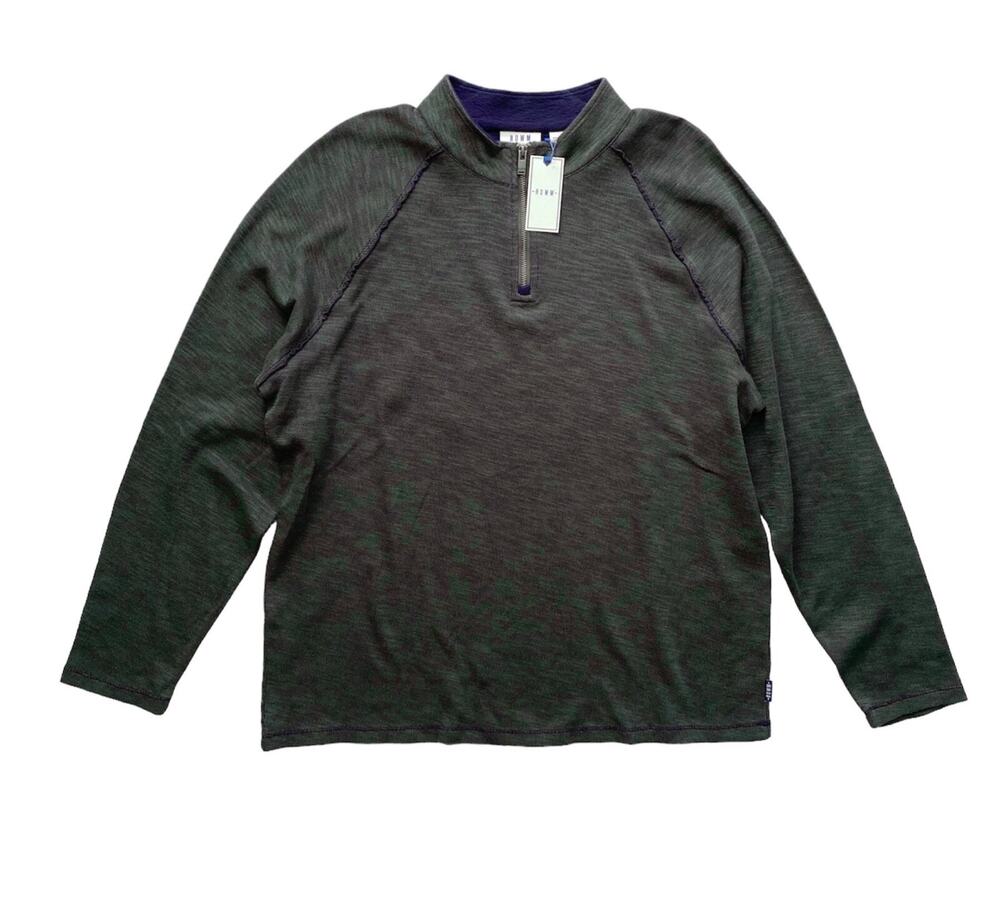 Rowm Long Sleeve 1/4 Zip Pullover Sweater Nwt Blue / Green Mockneck Cotton XL